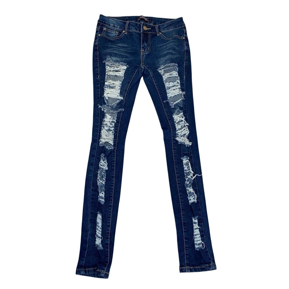 D Rock Distressed Skinny Jeans Ripped Stretch Denim Pants Size 0 Grunge Punk